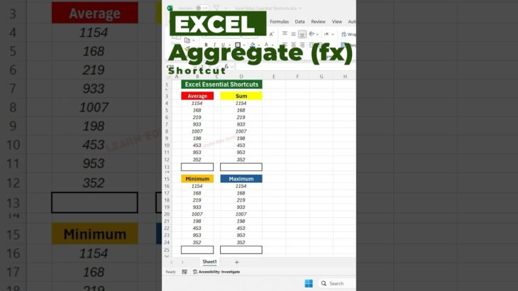 Excel Aggregate (fx) Shortcuts 🎯🚀🤯 #ExcelShortcutsv#ExcelTutorial #ExcelTips